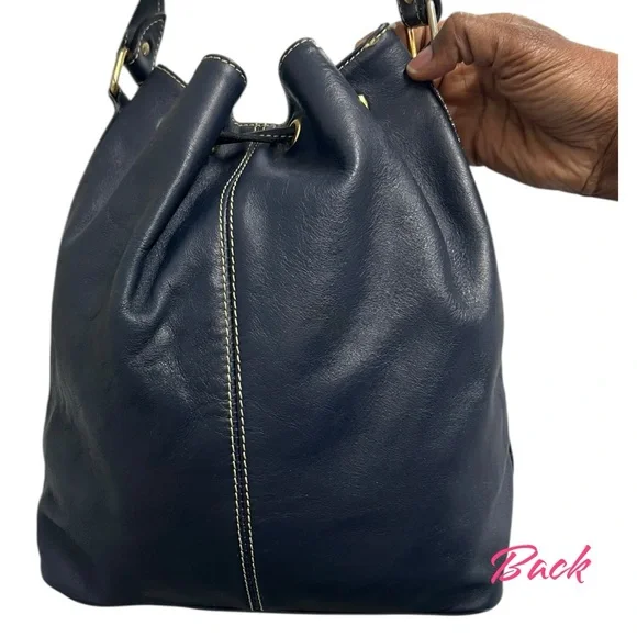 Francesco Biasia Navy Leather Bucket Bag - Picture 4 of 9